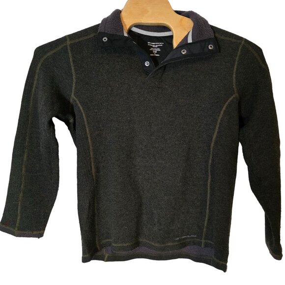 Exofficio Wool Blend Sweater Hiking Camping Fishing Medium Men Green Snap Collar - Picture 2 of 5